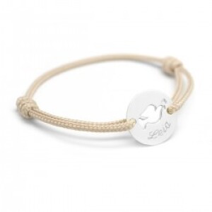 Bracelet cordon personnalisé - mini jeton colombe - Argent