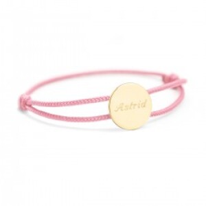 Bracelet enfant cordon personnalisé - médaille ronde - Plaqué or