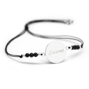 Bracelet personnalisé rainbow médaille - noir - Argent