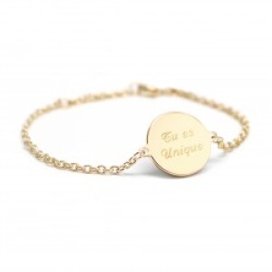Bracelet chaine médaille personnalisé - femme - Plaqué or