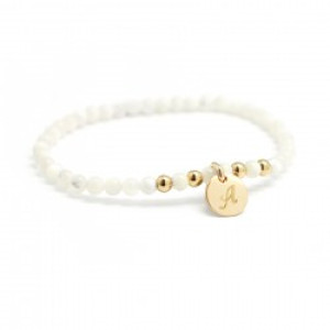 Bracelet perles - mini charm - nacre blanche - Plaqué or