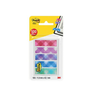 Post-it Index Flags 11.9x43.2mm + Dispenser Small Plaid Printed (Pack of 100) 684-PLD5