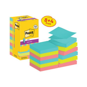 Post-it Super Sticky Z-Notes 76x76mm 90 Sheets Cosmic 8+4 FREE (Pack of 12) R330-SSCOS-P8+4