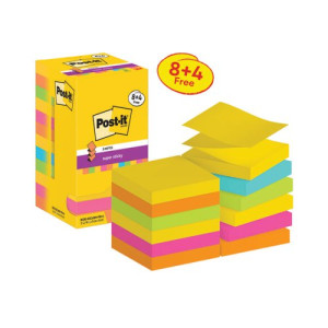 Post-it Super Sticky Z-Notes 76x76 90 Sheets Carnival 8 + 4 FREE (Pack of 12) R330-SSCARN-P8+4