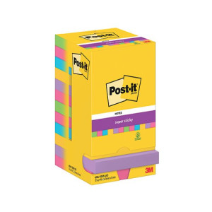 Post-it Super Sticky Notes 76x76mm 90 Sheets Assorted (Pack of 12) 654-12SS-UC