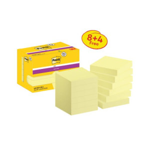 Post-it Super Sticky Notes 47.6x47.6 90 Sheets Canary Yellow 8+4 FREE (Pack of 12) 622-SSCY-P8+4