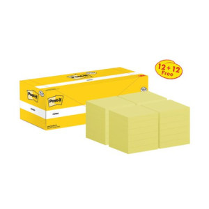 Post-it Notes 76x76mm 100 Sheets Canary Yellow 12 + 12 FREE (Pack of 24) 654Y12+654Y12