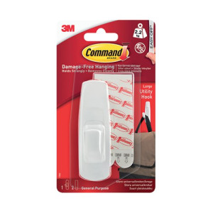 3M Command Adhesive Hook Large White with Two Adhesive Strips 17003