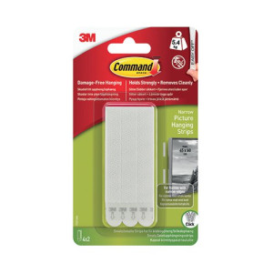 3M Command Narrow Picture Hanging Strips White (Pack of 4) 17207