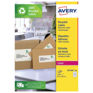 Avery Laser Label Recycled 21 Per Sheet Wht (Pack of 2100) LR7160-100