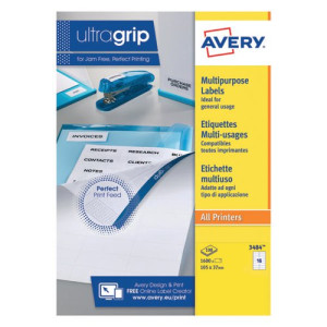 Avery Ultragrip Labels 105x37mm 16 Per Sheet Wht (Pack of 1600) DPS16-100