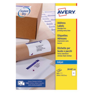 Avery Inkj Label 199.6x143.5mm 2 Per Sheet Wht (Pack of 200) J8168-100
