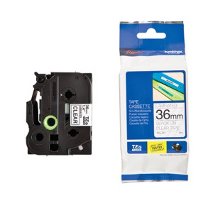Brother P-Touch TZe Laminated Tape Cassette 36mm x 8m Black on Clear Tape TZE161