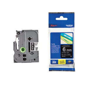 Brother P-Touch TZe Laminated Tape Cassette 6mm x 8m White on Black Tape TZE315