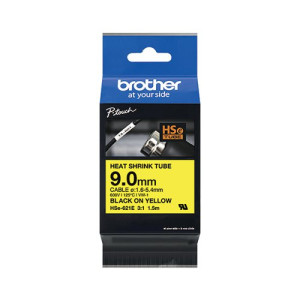 Brother Hse Heat Shrink Tube Tape Cassette 9.0mm x 1.5m Black on Yellow HSE621E