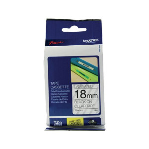 Brother P-Touch TZe Laminated Tape Cassette 18mm x 8m Black on Clear Tape TZE141