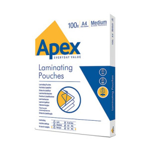 Fellowes Apex A4 Medium Laminating Pouches Clear (Pack of 100) 6003501