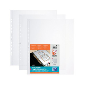 Oxford Punched Pocket Polypropylene Landscape A3 Clear 4x25 (100 Pack) 400005480