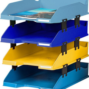 Exacompta Bee Blue Letter Trays Recycled A4 Set of 4 Assorted pack 1