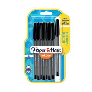 PaperMate Inkjoy 100 Capped Ballpoint Pens Medium Black (Pack of 8) 1956739