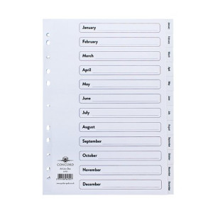 Concord Index January-December A4 Polypropylene White 64701