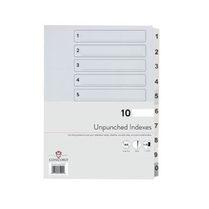 Concord Unpunched Index 1-10 A4 160gsm White (Pack of 10) 75201