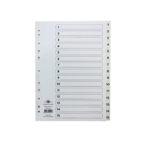 Concord Classic Index 1-15 A4 White Board Clear Mylar Tabs 01401/CS14