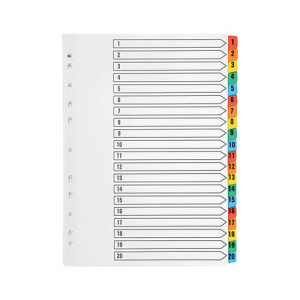 Q-Connect 1-20 Index Multi-punched Reinforced Board Multi-Colour Numbered Tabs A4 White KF01521