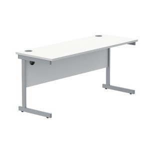 Astin Rectangular Single Upright Cantilever Desk 1600x600x730mm Arctic White/Silver KF803527