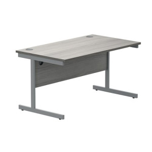 Astin Rectangular Single Upright Cantilever Desk 1400x800x730mm Alaskan Grey Oak/Silver KF803687