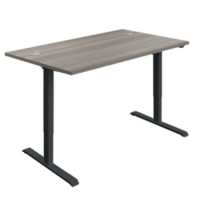 Jemini Single Motor Sit/Stand Desk with Cable Ports 1400x800x730-1220mm Grey Oak/Black KF819957