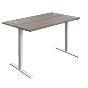 Jemini Single Motor Sit/Stand Desk with Cable Ports 1400x800x730-1220mm Grey Oak/White KF819967