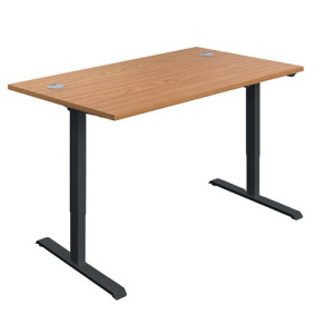 Jemini Single Motor Sit/Stand Desk with Cable Ports 1400x800x730-1220mm Nova Oak/Black KF819977