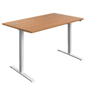 Jemini Single Motor Sit/Stand Desk with Cable Ports 1400x800x730-1220mm Nova Oak/White KF819987