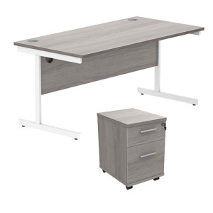 Astin Rectangular Desk 1600x800x730mm +2Drw Under Desk Pedestal Alaskan Grey Oak/White KF820237