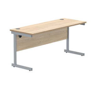 Polaris Rectangular Single Upright Cantilever Desk 1600x600x730mm Canadian Oak/Silver KF821680