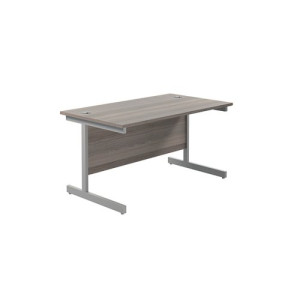 Jemini Single Upright Rectangular Desk 1200x800x730mm Grey Oak/Silver KF822631