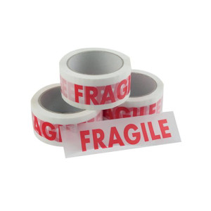 Vinyl Tape Printed Fragile 50mmx66m White Red (Pack of 6) PPVC-FRAGILE