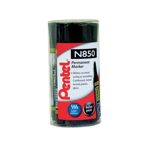 Pentel N850 Permanent Marker Bullet Tip Black (Pack of 12) N850T12-A