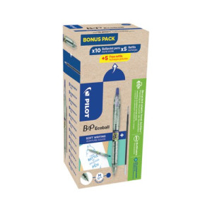 Pilot B2P Ecoball Ballpoint Pens/Refills 10 Pens + 10 Refills Blue (Pack of 20) 3131910586579