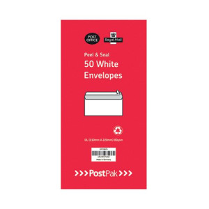 Postpak DL Peel and Seal White 80gsm 50 Envelopes (Pack of 10) 9730878