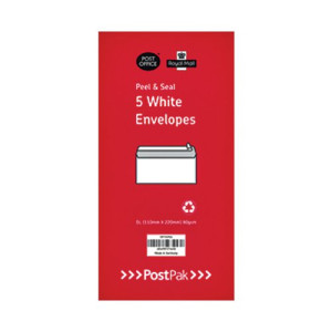 Postpak DL Peel and Seal White 80gsm 50 Envelopes (Pack of 5) 9731926