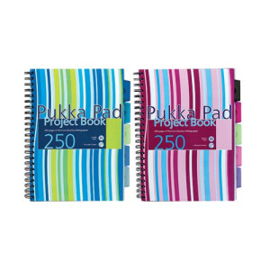 Pukka Pad Stripes Polypropylene Project Book 250 Pages A4 Blue/Pink (Pack of 3) PROBA4