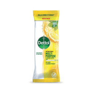 Dettol Antibacterial Multipurpose Cleaning Wipes 105 Large Wipes Citrus Zest (Pack of 3) 3124900