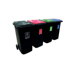 VFM Wheelie Bins 120L With Colour Coded Lids/Stickers (Set of 4) 426068