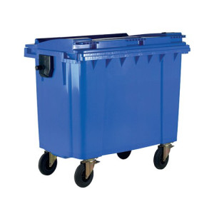 Wheelie Bin with Flat Lid 1100 Litre Blue (Dimensions: H1450xW1400xD1200mm) 377394