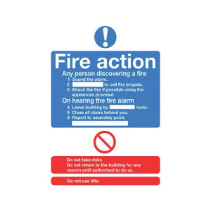 Safety Sign Fire Action Standard A5 Self-Adhesive FR03551S