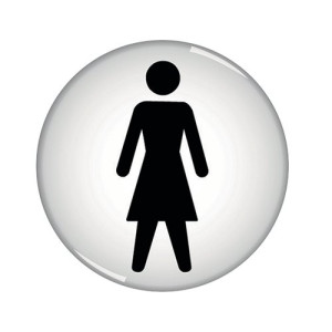 Domed Sign Women Symbol 60mm (Self-Adhesive Backing, Black Figure on White Background) RDS1