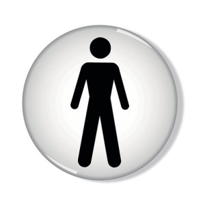 Domed Sign Men Symbol 60mm (Self-Adhesive backing, black figure on white background) RDS2
