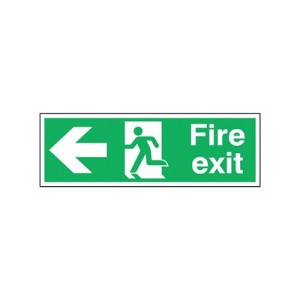 Safety Sign Fire Exit Running Man Arrow Left 150x450mm Self-Adhesive E97A/S